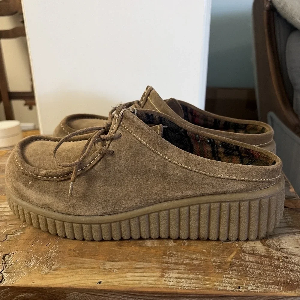 BC FOOTWEAR Women Tan Suede Lace Up Platform Wedges Shoes Slip On Size 8.5 - Picture 4 of 9